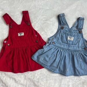 OshKosh B'gosh Toddler Girl Skirtall Dress Bundle - Floral Denim & Red Corduroy